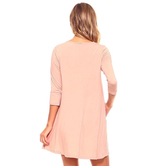 Blush Tunic Dress 3/4 Sleeve w/Pockets - Picture 6 of 6
